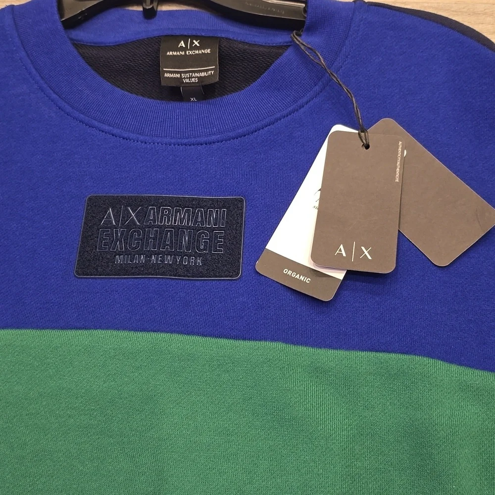 Armani exchange Colorblock black blue  green organic sweatshirt new mens XL RARE - Picture 3 of 6